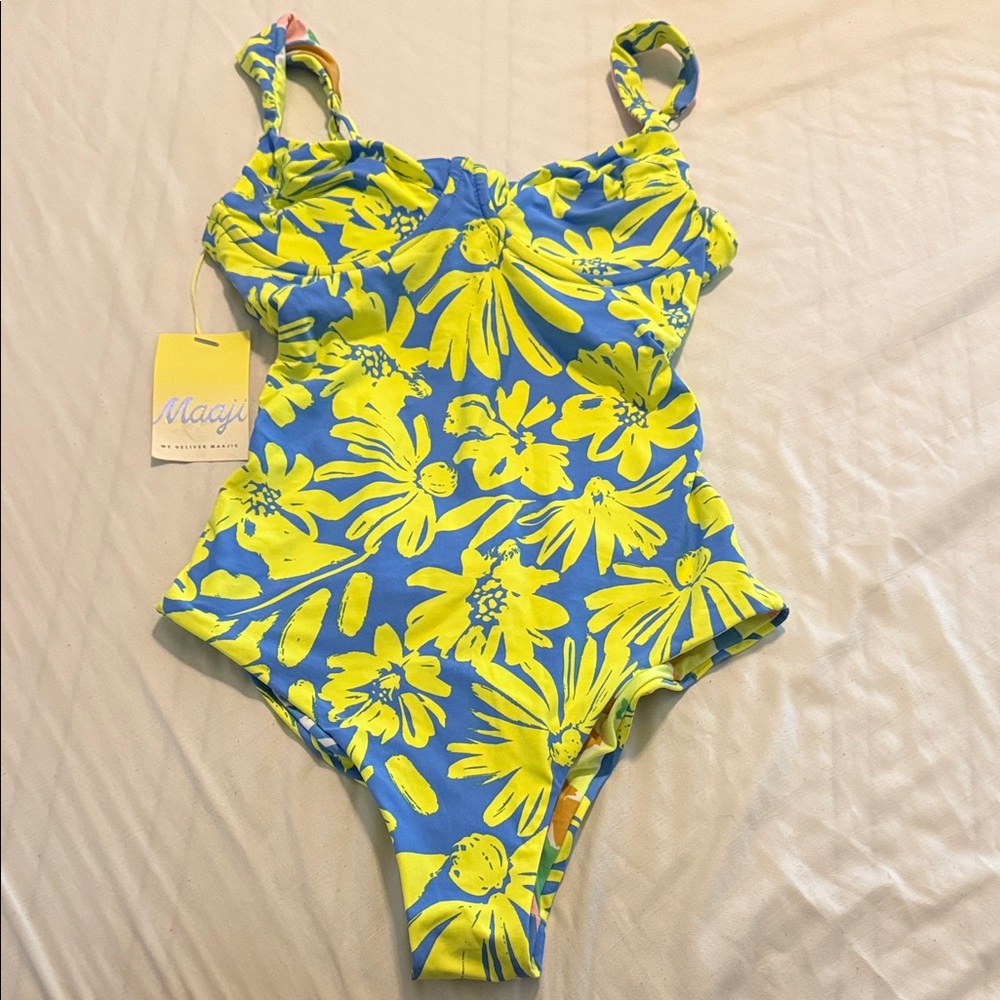 Maaji Double Use woman One Piece Swimsuit - Blue and Yellow Floral